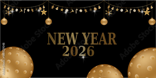 Elegant black Christmas ornaments with sparkling festive background Merry Christmas and happy new year vector banner background design