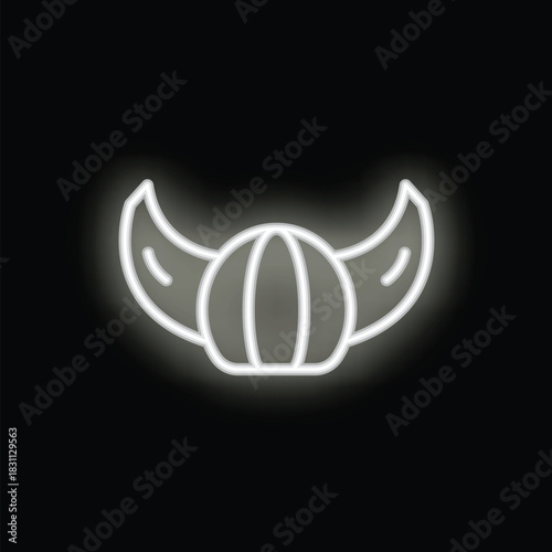 White neon viking helmet glowing on black background