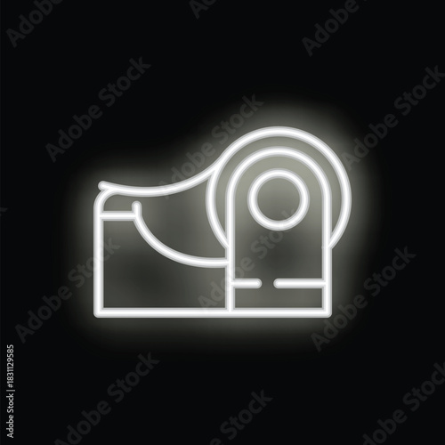 White neon sticky tape dispenser glowing on a dark background