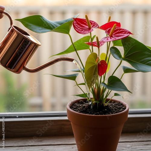Red anthurium in a vase