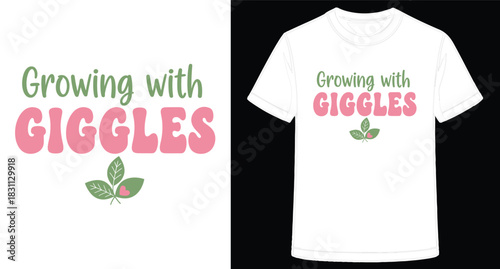 Growing with Giggles Graphic Design for Apparel Featuring Leaves and Hearts in a Playful Style