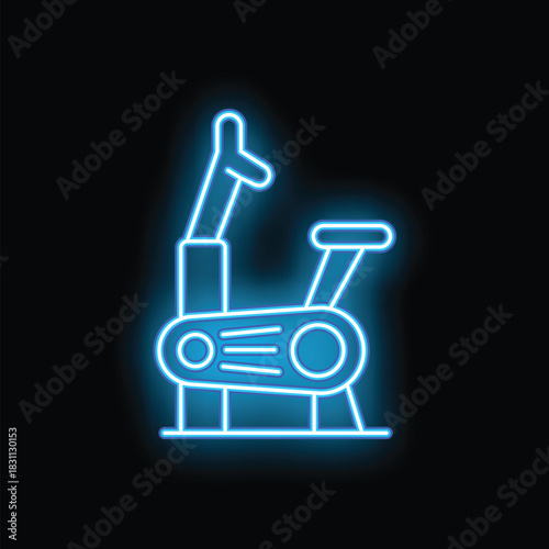 Blue neon sign illustrating an exercise bike, ideal for promoting fitness and gym activities