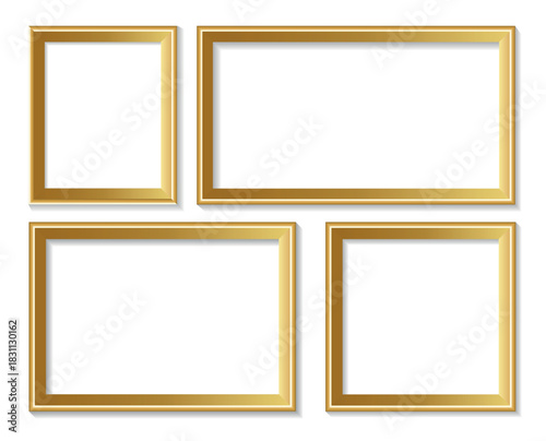Simple golden picture frame set, vertical, horizontal orientation middle size, vector icons