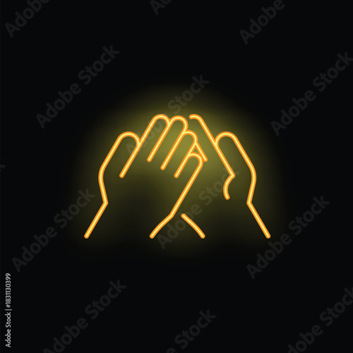 Neon sign showing two hands clapping, celebrating success or showing appreciation