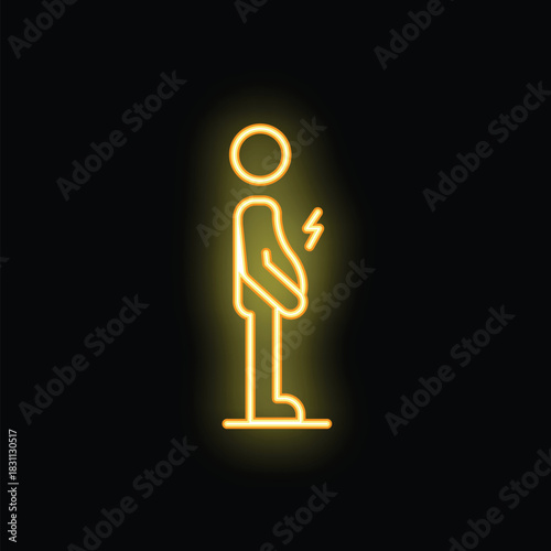 Neon sign depicting a figure experiencing a sudden pang of stomach pain, potentially symbolizing digestive issues
