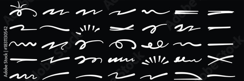 Line marker red underline set. Hand drawn red pen and brush stroke with underline accent, swoosh detail and squiggly sketch mark. vector set. Red squiggle brush scribble underline. Marker pen emphasis