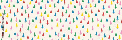 Christmas tree background design. Seamless pattern with abstract cartoon ornaments. Vector illustration