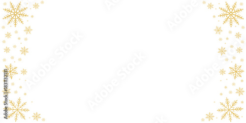 Gold snowflake frame on white background for elegant winter designs. Perfect for Christmas cards, invitations, and festive layouts. Ideal decorative border for seasonal prints and digital projects. 