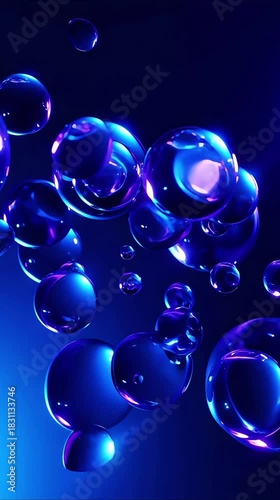 Futuristic Neon Bubbles background Floating in Slow Motion Loop