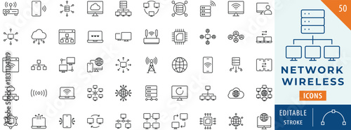 Network wireless icon collection set. Editable stroke.
