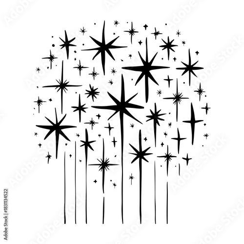 Starry night sky filled with shining stars and twinkling lights over a peaceful landscape