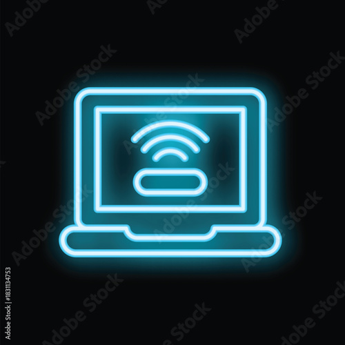 Neon sign of a laptop showing wifi signal on screen