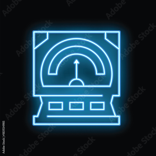 Glowing neon line electric meter icon isolated on black background, the concept of measuring electricity consumption