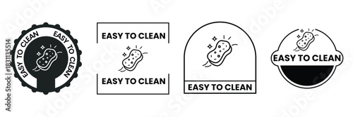 Easy to Clean Icon Set Vector Illustration. Easy clean logo, label, badge, symbol, banner, circle, black, sticker, stamp, line, vector, isolated illustration. Easy install sign.