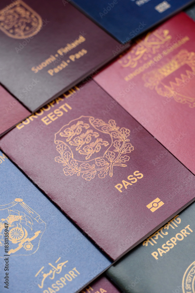 Fototapeta premium Passports of citizens of different countries of the world, passports background