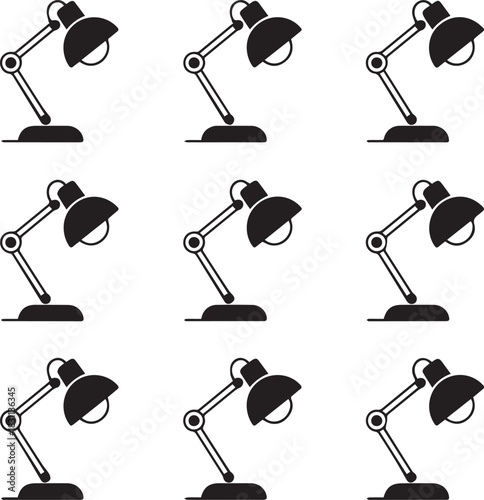 Set of Desk Lamp or Study Lamp Icons Silhouette Vector