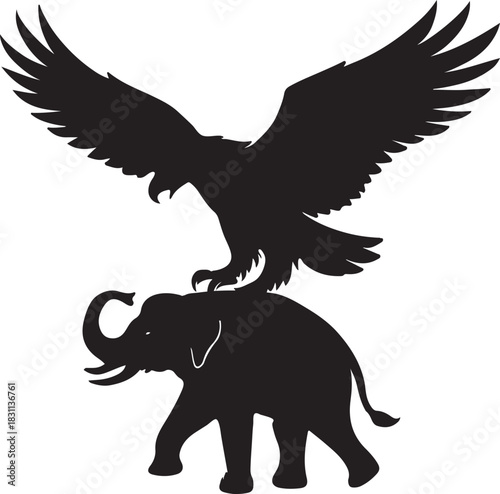 roc a mythological bird of soudia arabia silhouette isolated on white