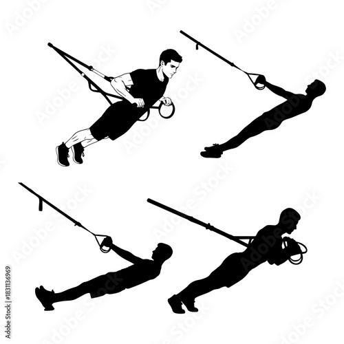 Silhouette of a man performing intense battle rope exercise for strength training and cardiovascular workout demonstrating fitness