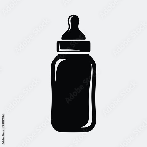 Silhouette baby bottle icon feeding nipple motherhood parenting vector illustration