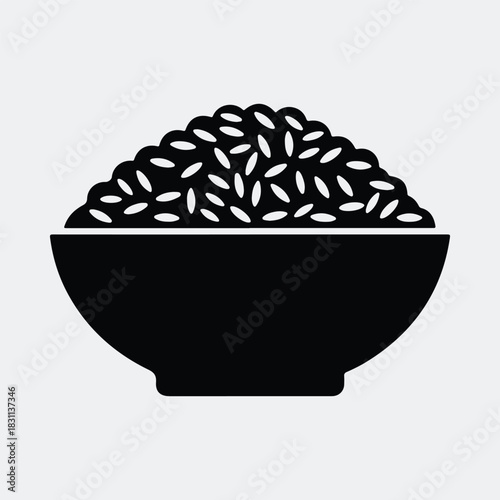 Silhouette bowl of rice asian healthy food vector illustration