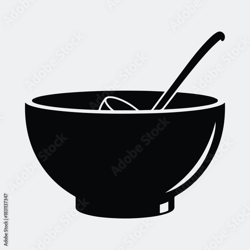 Silhouette bowl with spoon inside asian cuisine meal vector illustration