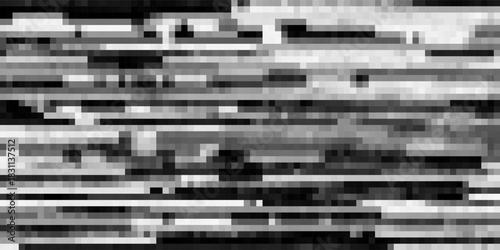 Pixel glitch background, monochrome digital noise texture. Random black and white square particles of abstract pixelated pattern. Distorted corrupted data in retro video game. Grainy geometric mosaic