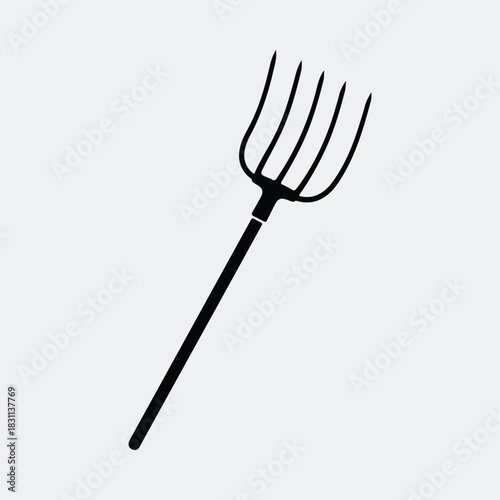 Silhouette farming pitchfork tool with wooden handle vector illustration