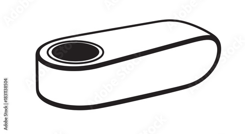 Minimal monochrome outline illustration of an oval electronic device with circular opening.
