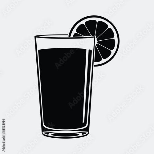 Silhouette orange juice glass with slice fruit vector illustration