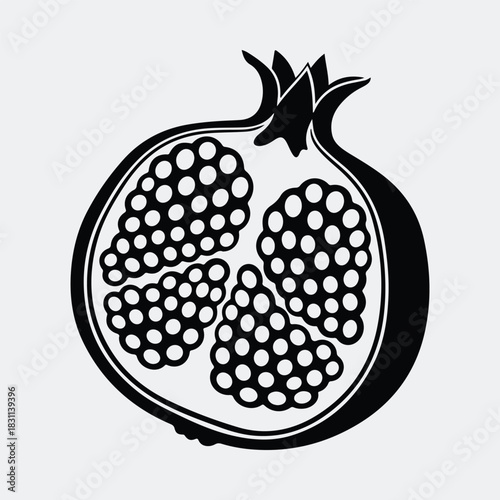 Silhouette pomegranate cut in half showing seeds vector illustration