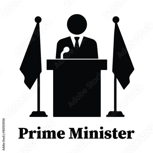 Prime Minister icon on white background PM Icon
Government Icon Line and Black Fill Style Collection
Politician speaker icon in flat black solid vector