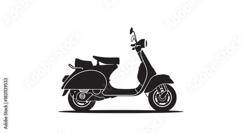 Vintage scooter silhouette on white background for retro transportation design.