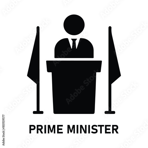Prime Minister icon on white background PM Icon
Government Icon Line and Black Fill Style Collection
Politician speaker icon in flat black solid vector