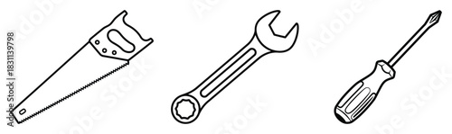 Classic workshop tools outline illustration