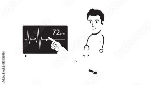 Doctor checking heart rate on a digital monitor.