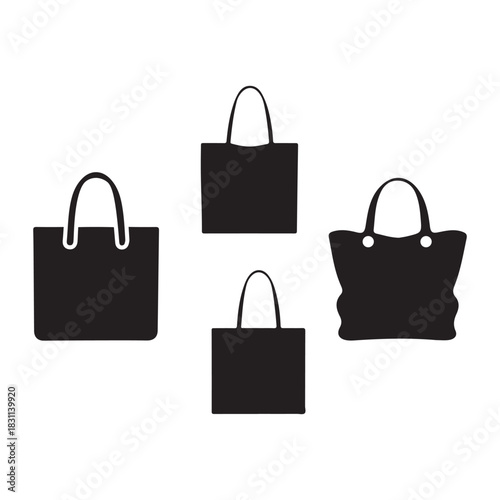 Tote bag silhouette. This image showcases a black silhouette of a tote bag, also known as a reusable shopping bag, highlighting its practicality and style. Vector clipart illustration design.
