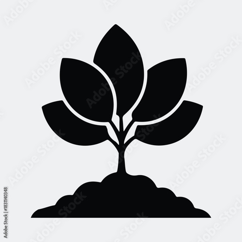 Silhouette young tree seedling growing in soil vector illustration