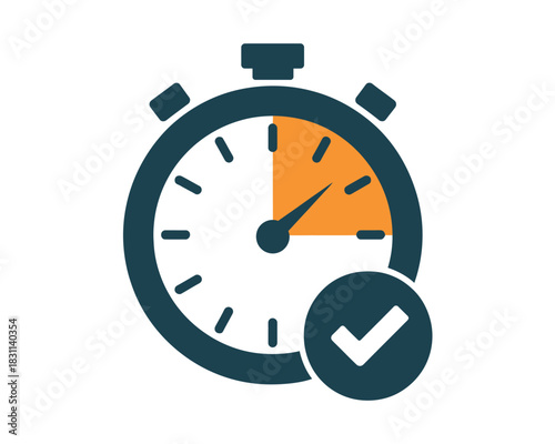 Stopwatch icon indicating time elapsed and task completion with a checkmark.