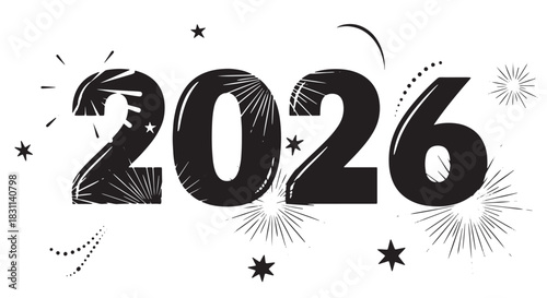 Celebratory 2026 Countdown with Fireworks and Confetti Display.