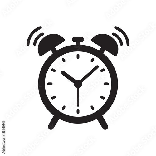 Vintage alarm clock silhouette vector, retro time reminder illustration, classic analog clock icon design for time management and punctuality concept