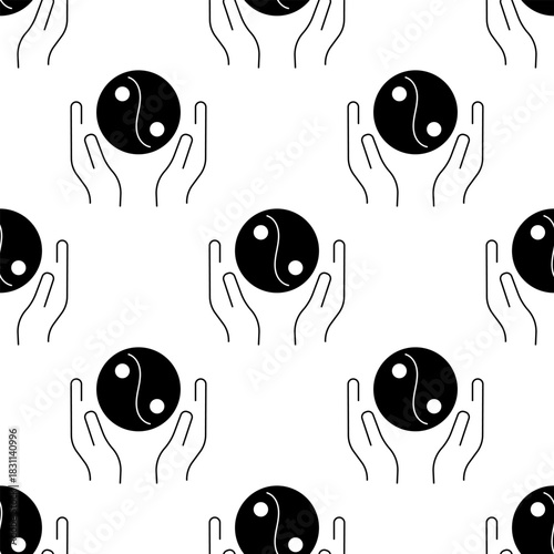 yin yang seamless pattern isolated on transparent background.