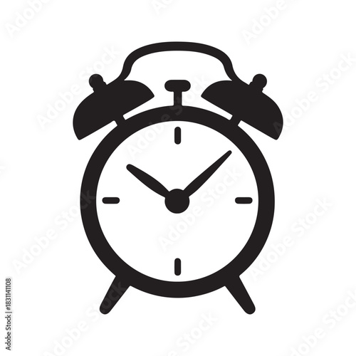 Vintage alarm clock silhouette vector, retro time reminder illustration, classic analog clock icon design for time management and punctuality concept