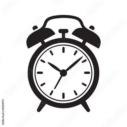 Vintage alarm clock silhouette vector, retro time reminder illustration, classic analog clock icon design for time management and punctuality concept