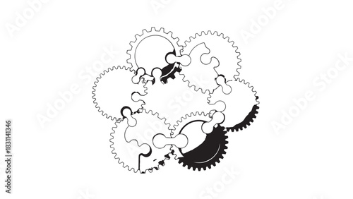 Interlocking gears forming a circular mechanical arrangement illustration.