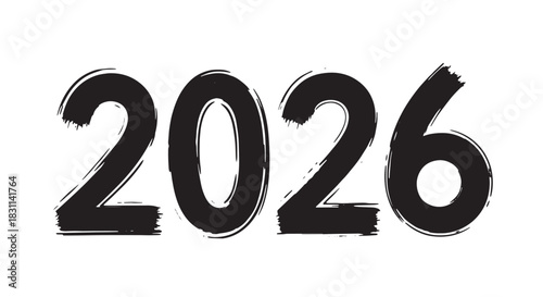 Bold Brushstroke Typography Depicting the Year 2026 in Monochrome Graphic Design.