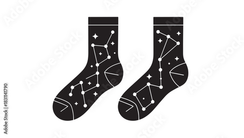 Pair of dark socks featuring scattered star constellations design.