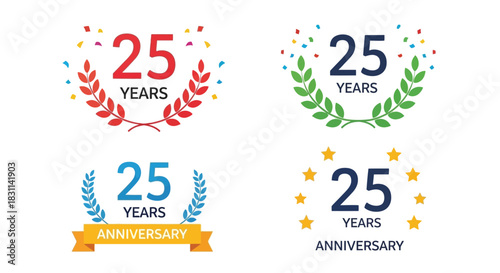 Celebrating twenty five years of success with colorful anniversary emblems design