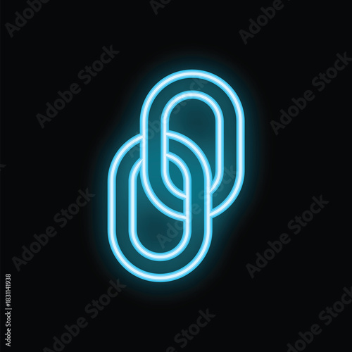 Neon blue chain links are glowing on a black background