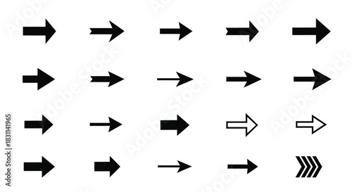 Collection of various black arrow icons pointing in different directions