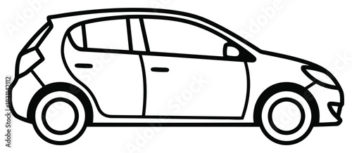 Hatchback car line art side view isolated